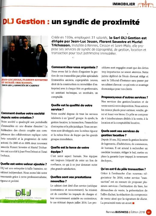 Dlj Gestion Syndic De Copropriete Rennes Article Rennes Business